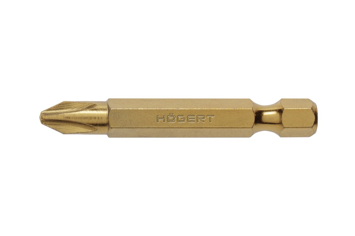 HOEGERT Биты PH2 50 мм, сталь S2, нитрид титана, 2 шт.