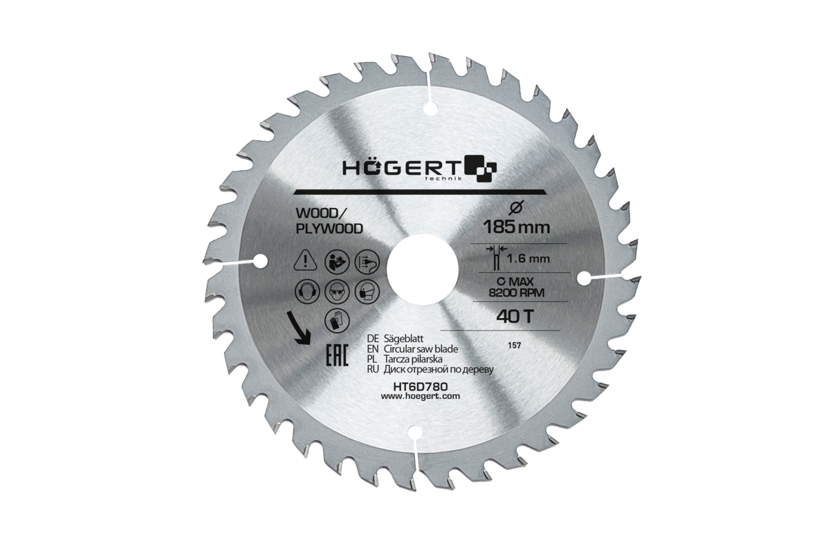 HOEGERT Диск пильный по дереву 185x40Tx30, Mn65